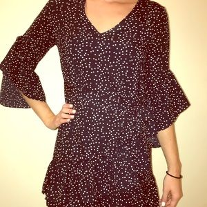 Navy poka dot wrap dress